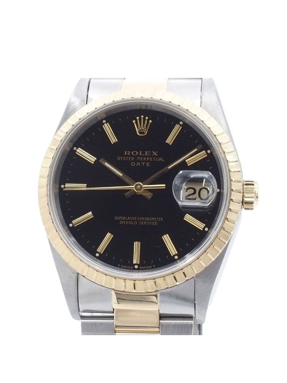 Rolex Oyster Perpetual Date Black SS 18k Yellow Gold Bracelet Watch Automatic